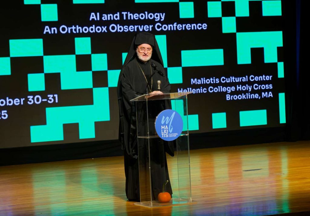 H.E. Archbishop Elpidophoros Officiated Great Vespers at Holy cross Greek Orthodox Chapel in Brookline, Ma. Prior to Officially declaring Open the AI and Theology, An Orthodox Observer Conference on October 30th, 2025 in Brookline, Ma. Keynote Presentation by Yannis Papaconstantinou and Theological Responses by Dr. Taylor Nutter and Dr. Mark Graves at The Maliotis Cultural Center at HCHC